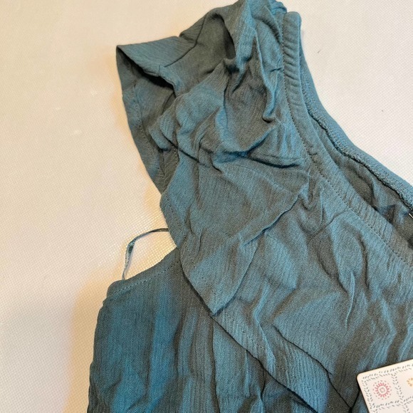 Hippie Rose One Shoulder Ruffle Crop Top Green XS - Picture 6 of 10